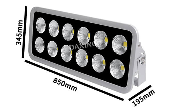 Kích thước đèn pha led 600w chiếu sáng ngoài trời Daxinco
